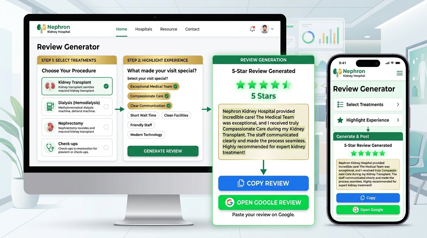 Nephron Kidney Hospital 2-click Google review automation UI flow and local SEO impact