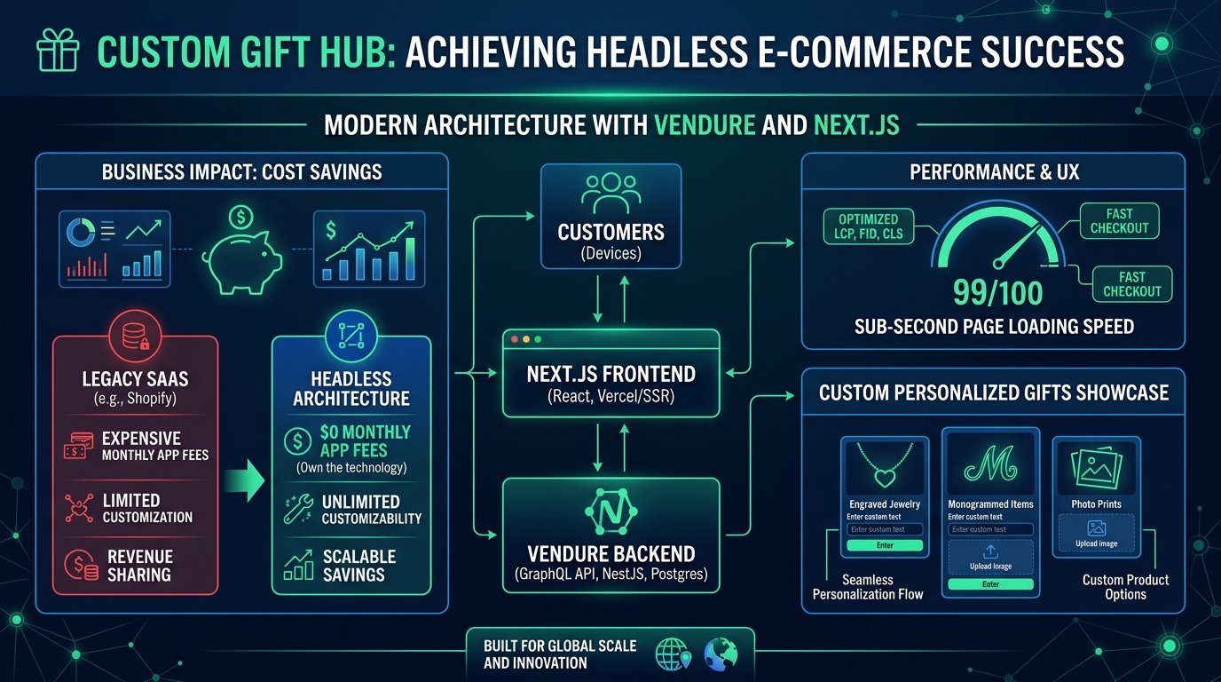 Custom Gift Hub Vendure and Next.js headless e-commerce case study by Curve Metrics