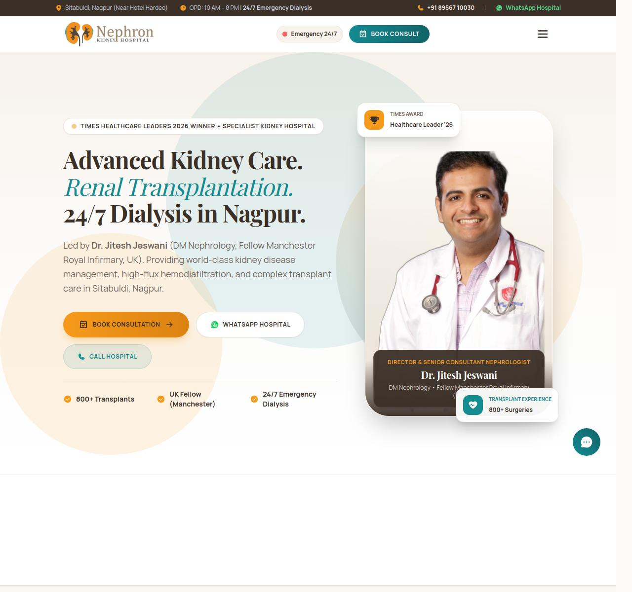Nephron Kidney Hospital website redesign case study by Curve Metrics